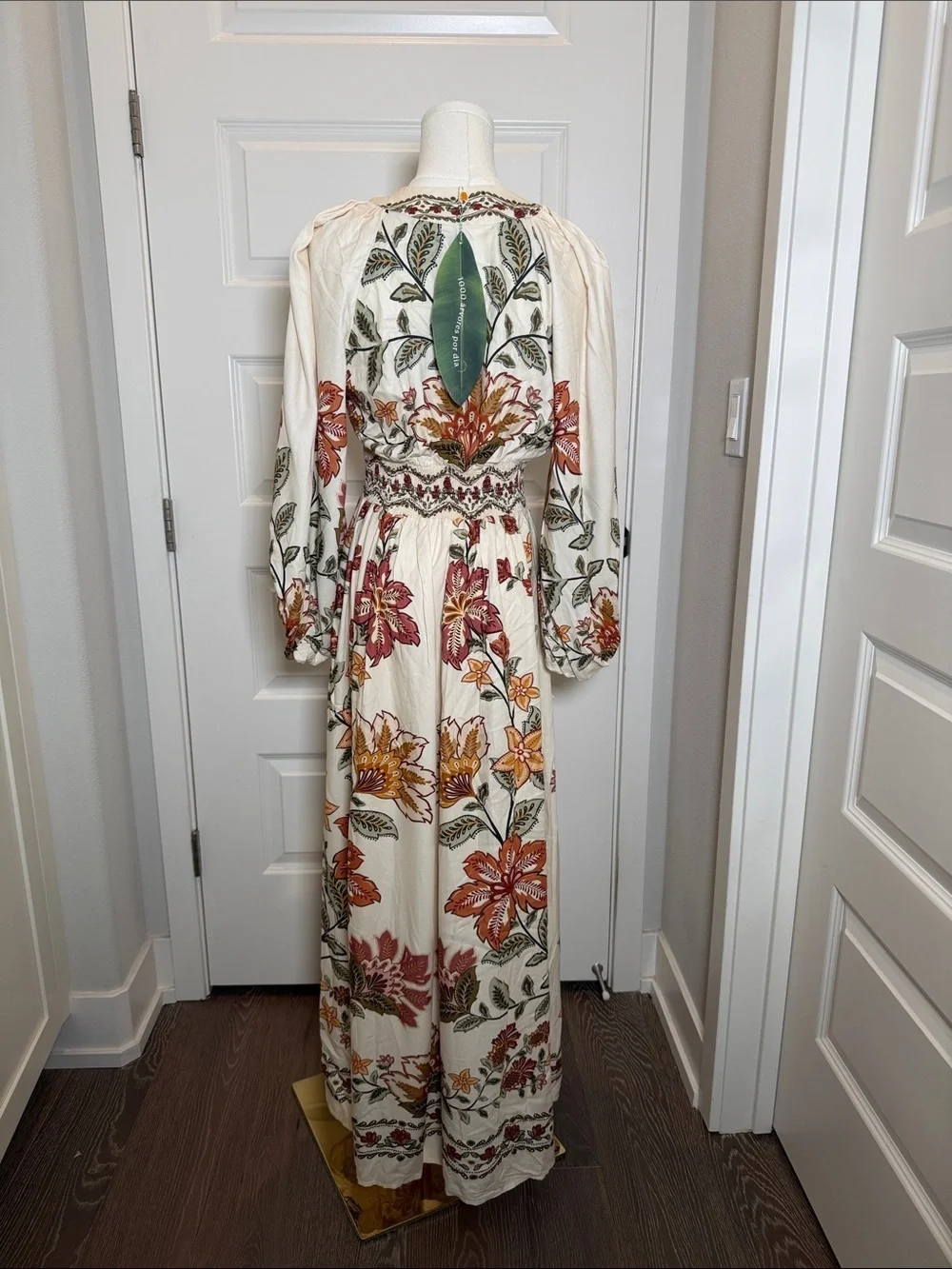 FARM Rio White Maxi Dress with Orange and Green Floral  Size S